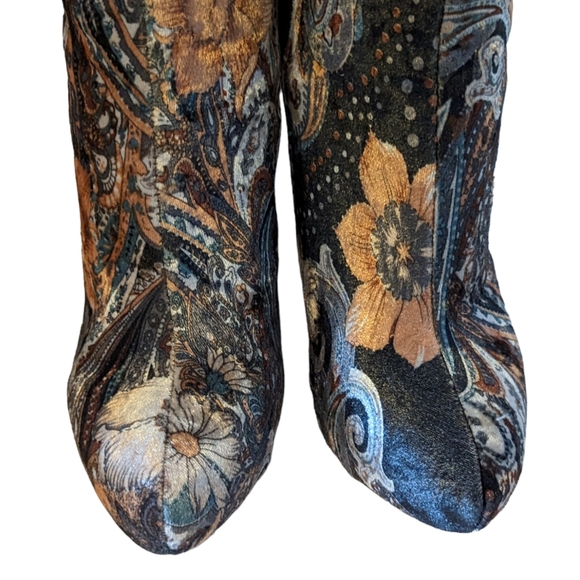 Bucco Italy Saturn Tall Knee High Floral Velvet Platform Boots Size 10 - Picture 5 of 10